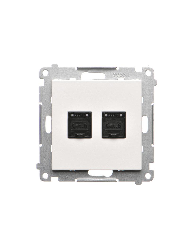 Simon 55 Gniazdo komputerowe podwójne RJ45 kategoria 6 z przesłoną przeciwkurzową Biały mat
