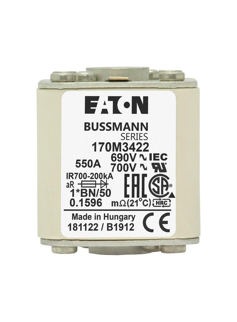 FUSE 550A 690V 1*BN/50 AR UC Wkładka szybka 550A AC 690V rozmiar 1 45x59x51 mm aR I 170M3422 EATON