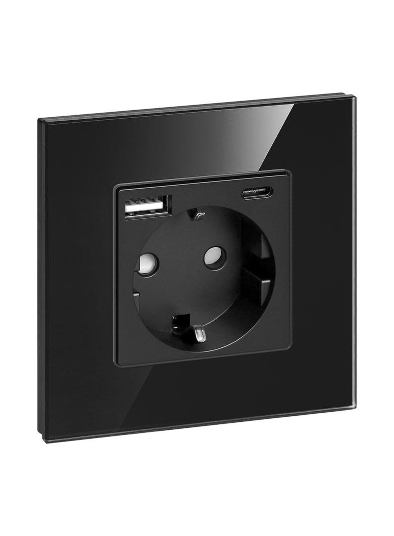 Gniazdo pojedyncze 2P+Z, Schuko, USB-A + USB-C, wyjście 5VDC max. 3A, czarny OR-AE-13308(GS)/B ORNO