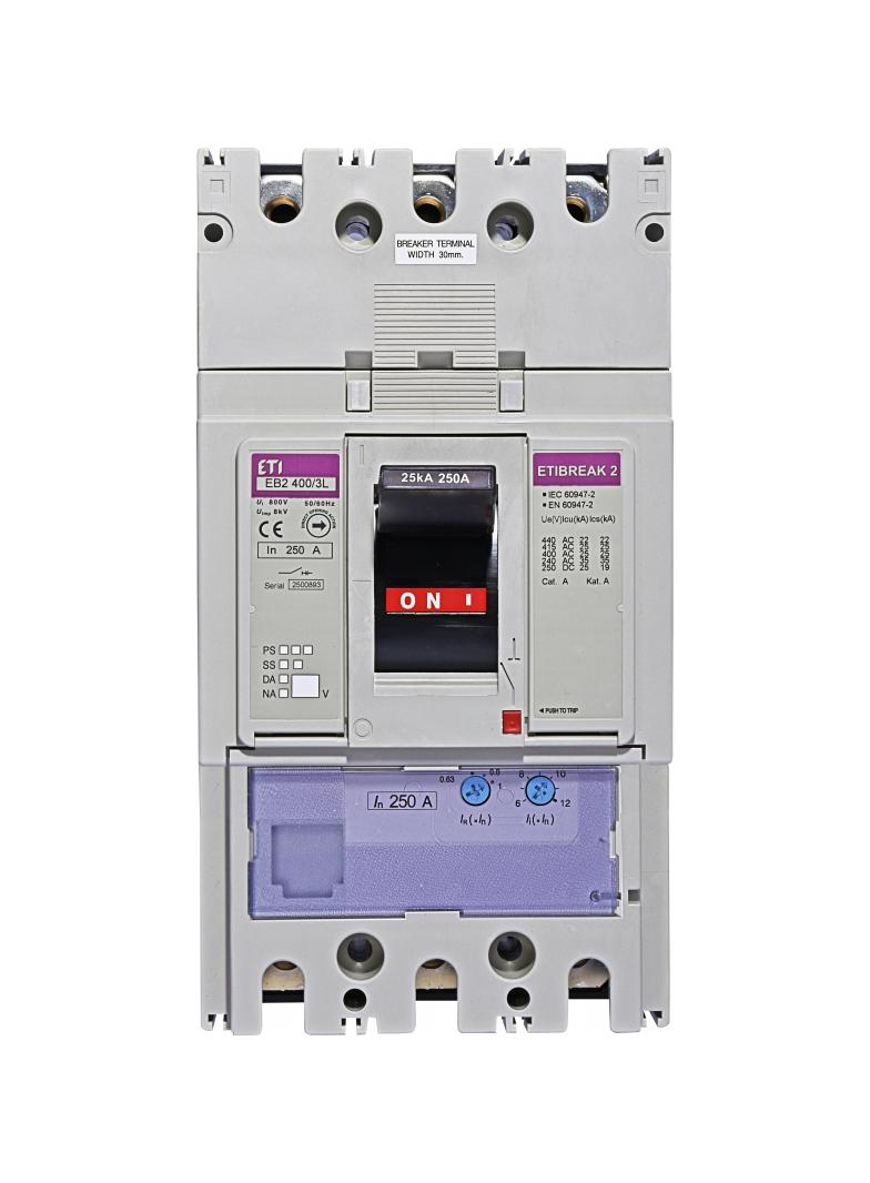 Wyłącznik mocy 3P 25kA wyzw. TM EB2 400/3L 250A 3P 004671091 ETI