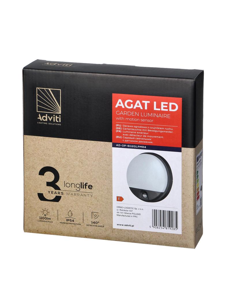 AGAT LED 15W, oprawa ogrodowa z czujnikiem ruchu, 140st, 1100lm, IP54, 4000K, szara AD-OP-6112GLPMR4 ORNO