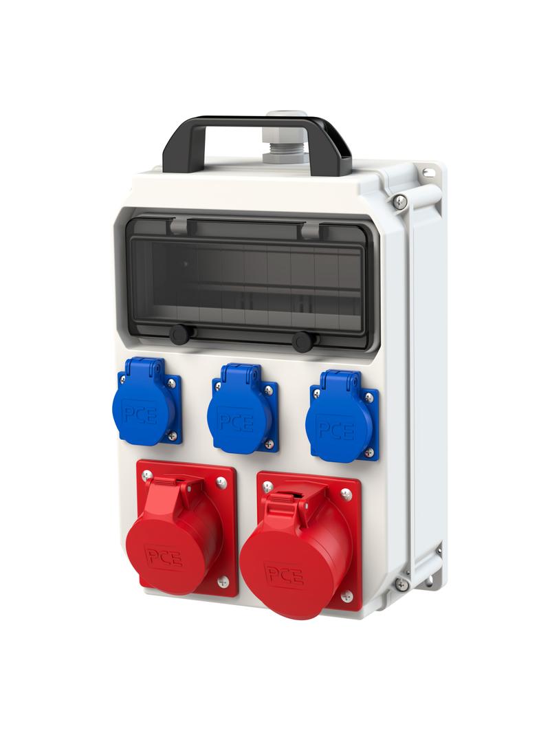 ROZDZIELNICA PRZENOŚNA Z TWORZYWA TYPU „HEL” 10M Wejście M25 - wyjście 32/5 16/5 3xGS uchwyt z tworz