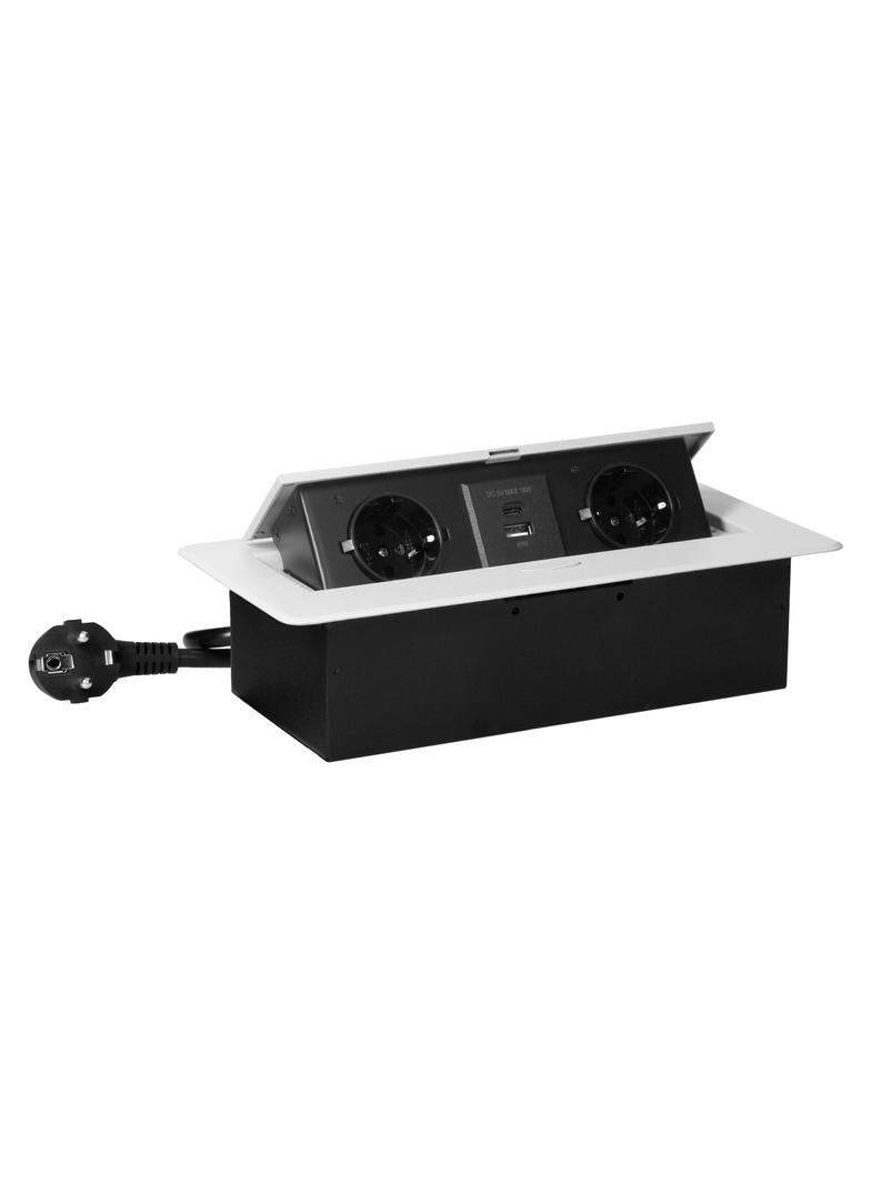 Gniazdo meblowe wpuszczane w blat z płaskim frezowanym rantem, ładowarką USB i przewodem 1,5m, 2x2P+ OR-GM-9035(GS)/W ORNO