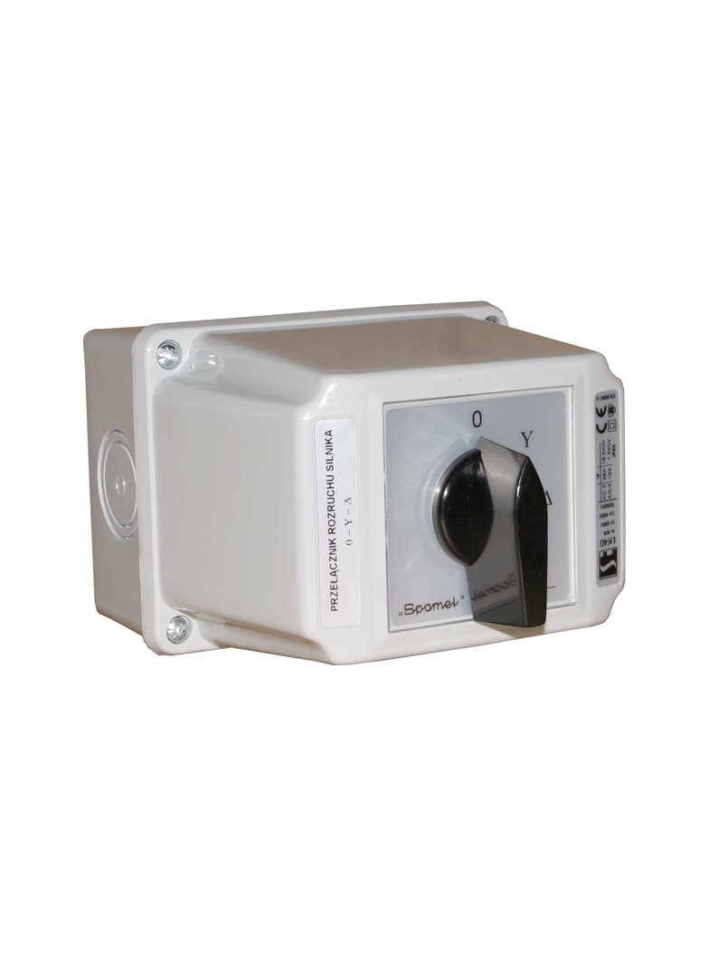 Łącznik Krzywkowy 15A, Rozłącznik 0-1 (4 - biegunowy),  w obudowie OB3 z czołem zamykanym żółto/czer