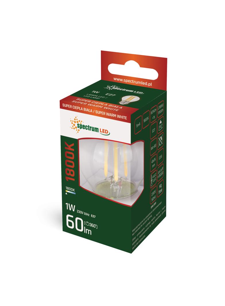 LED KULKA E-27 230V 1W COG 1800K CLEAR SPECTRUM