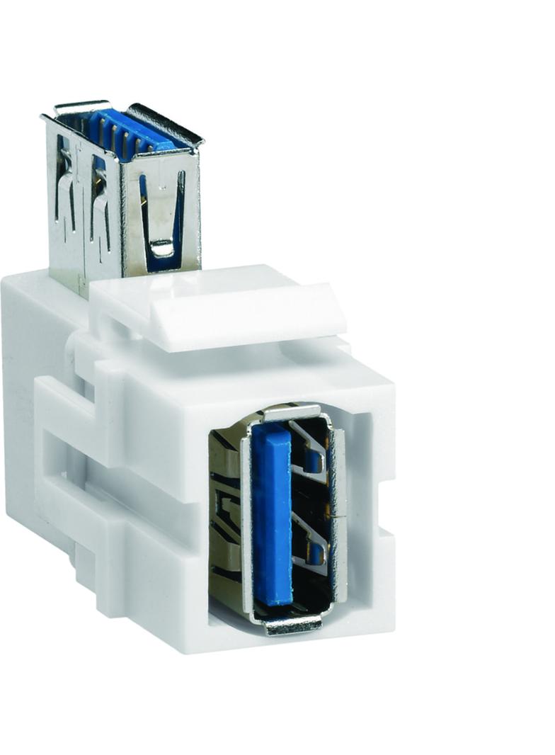 Moduł KEYSTONE gniazdo USB 3.0, przelotowe, wtyk kątowy 90°, biały VZ30UA HAGER