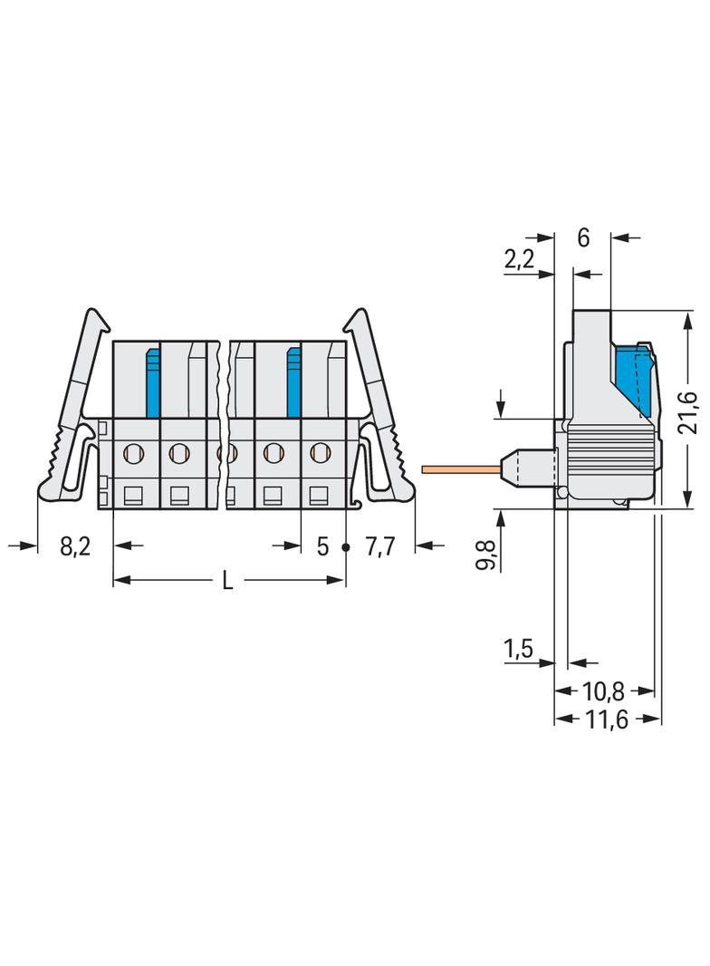 Gniazdo MCS‑MIDI Classic 5‑biegunowe jasnoszare raster 5mm 722‑235/005‑000/039‑000 /50szt./ WAGO