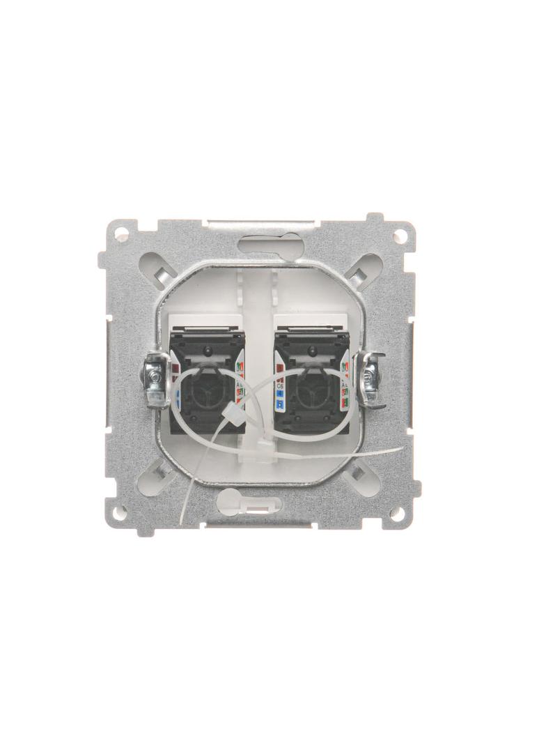 Simon Basic Gniazdo komputerowe RJ45 kategoria 6 podwójne z przesłoną przeciwkurzową . Montaż na łapki lub wkręty biały BM62.01/11 KONTAKT