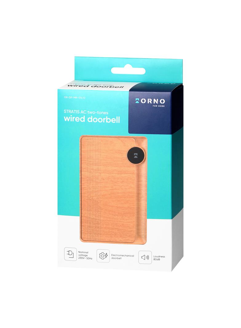 STRATIS AC, dzwonek przewodowy elektromechaniczny dwutonowy, 230V, dębowy