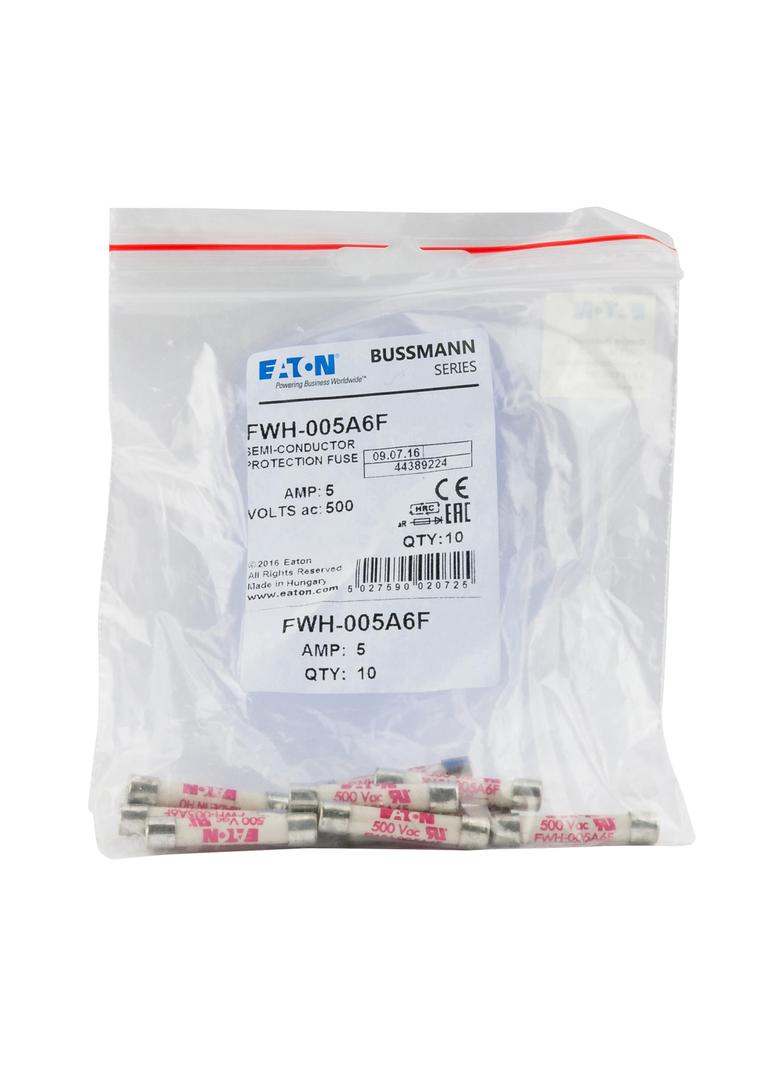 5.0A 500V AC UL 6x32mm FERRULE FUSE Wkładka szybka 5A AC 500V 6x32 mm aR UL FWH-005A6F EATON