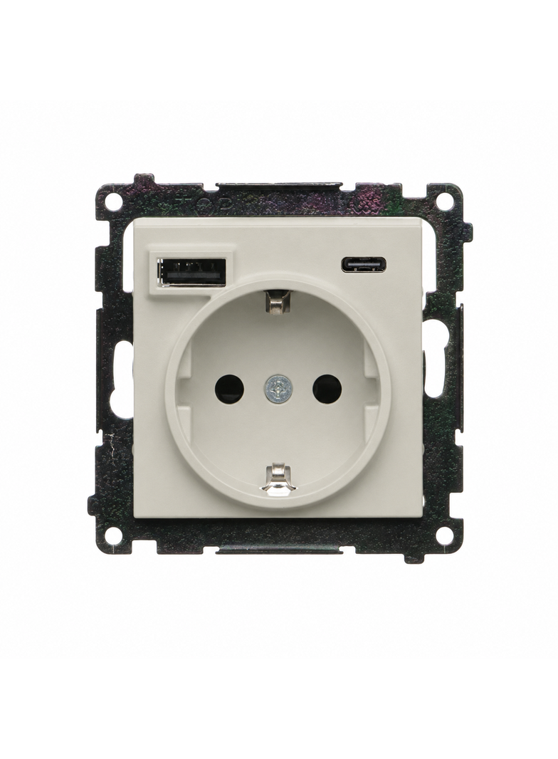 Simon 55 Gniazdo schuko z ładowarką USB C+A 2.1A 5V DC kaszmirowy TGSZ1ZUSB2CA.01/142