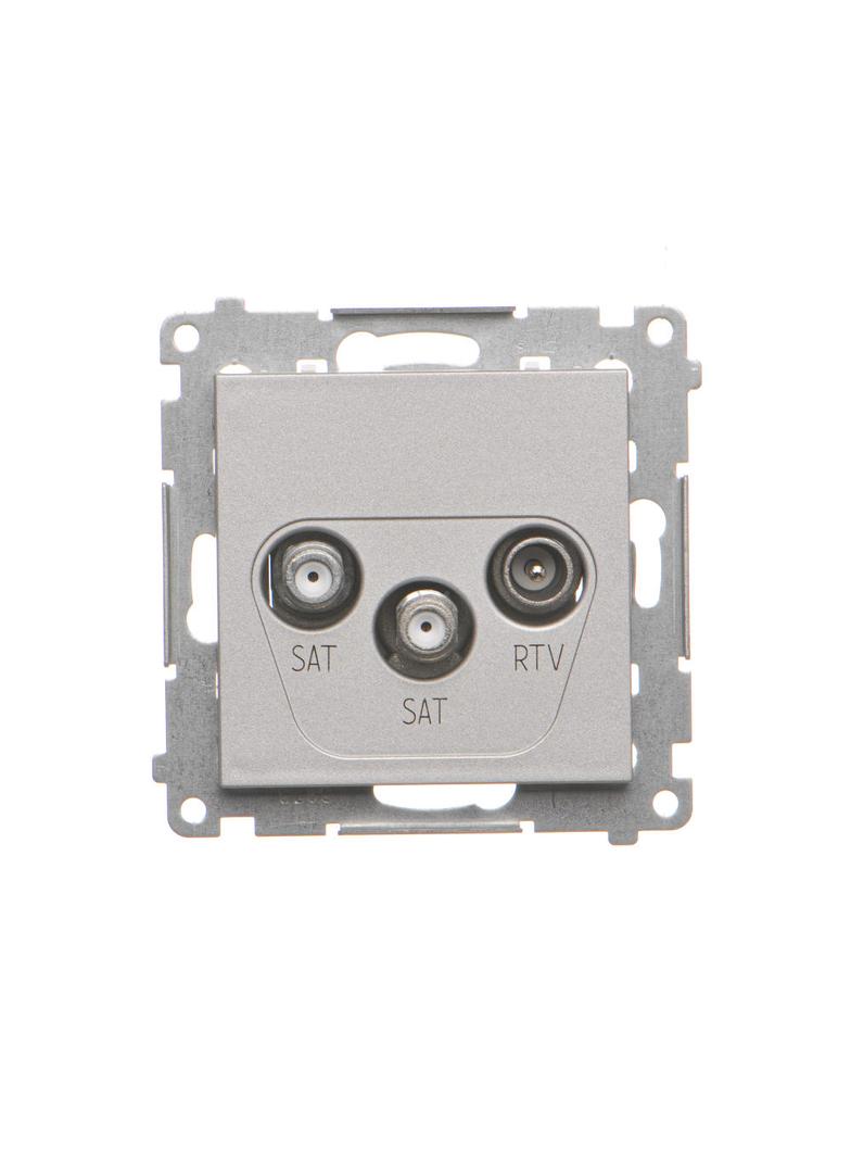 Simon 55 Gniazdo antenowe satelitarne podwójne SAT-SAT-RTV 2x Wejście: 5 MHz÷2,4 GHz Aluminium mat TASK2.01/143 KONTAKT