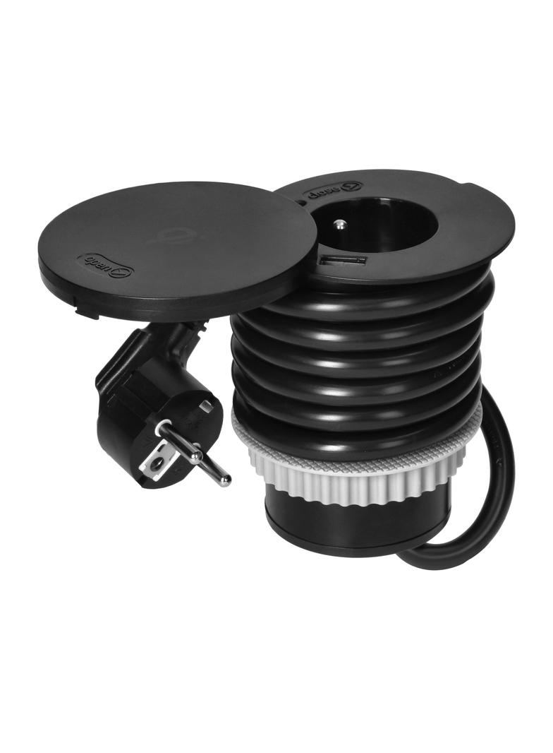 Gniazdo meblowe O6cm z rotacyjną pokrywą ładowarką indukcyjną ładowarką USB i przewodem 1,5m 1x2P OR