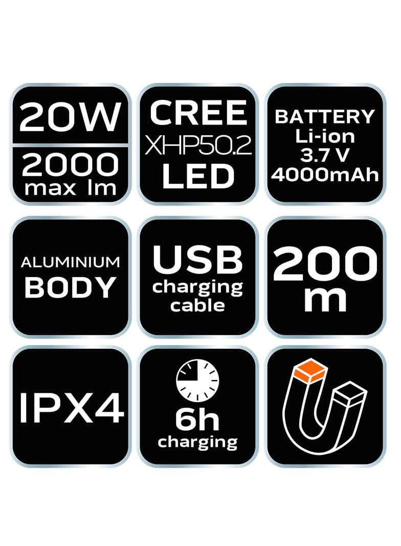 Latarka czołowa akumulatorowa USB 1000 lm czerwony/niebieski CREE LED + LED