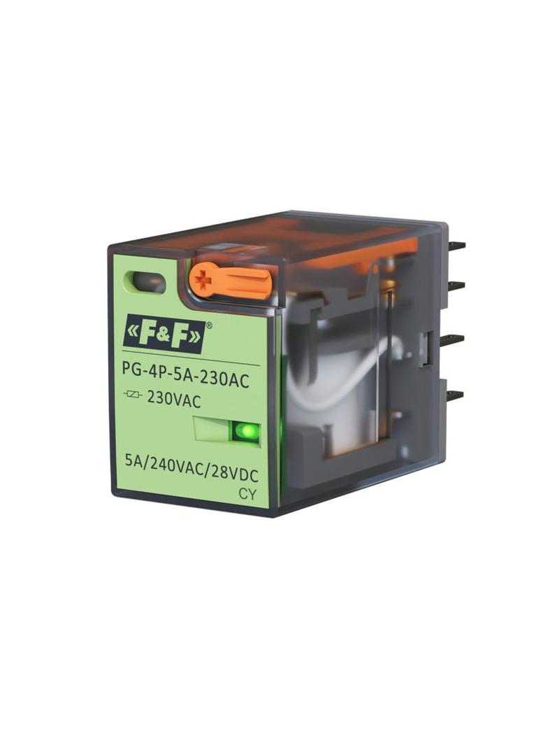 Przekaźnik 4xNO/NC obciążalność (na kanał) 5A/240V AC lub 12A/28V DC napięcie zasilania cewki 230V F PG-4P-5A-230AC F&F