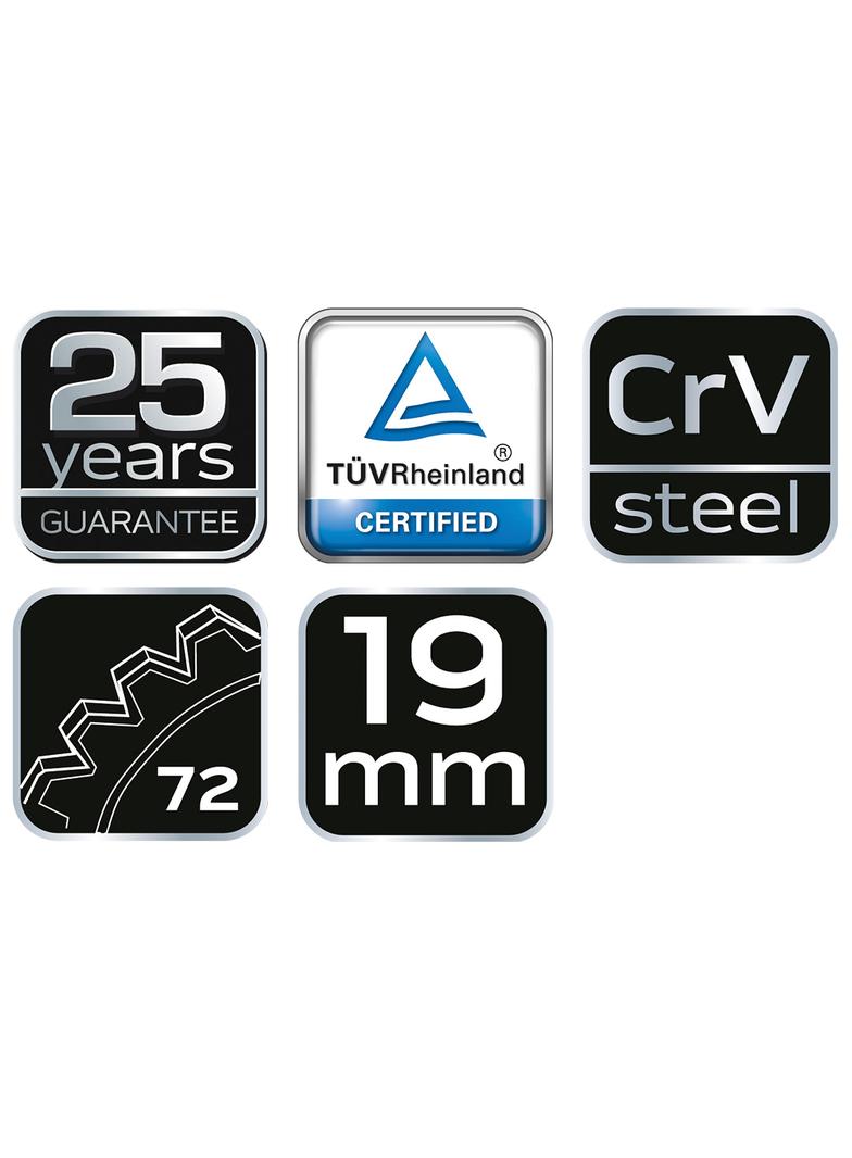 Klucz płasko-oczkowy z grzechotką, 19 mm