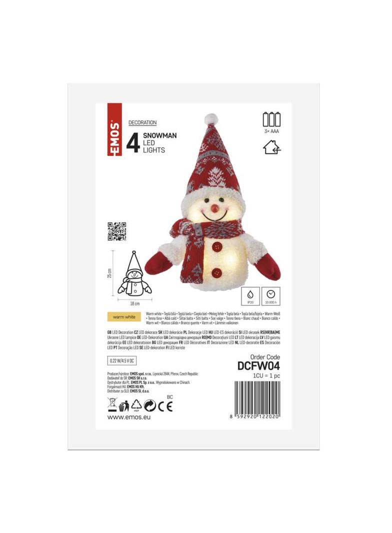 Świecący bałwanek świąteczny LED25 cm 3x AA ciepła biel IP20 DCFW04 EMOS
