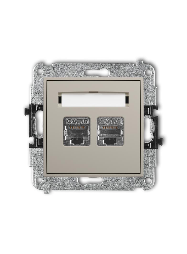 ICON Mechanizm gniazda komputerowego podwójnego 2xRJ45, kat. 6, ekranowany, 8-stykowy taupe