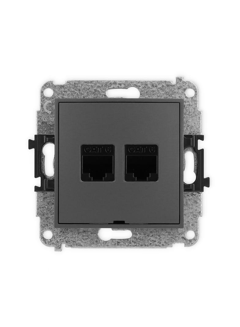 ICON Mechanizm gniazda komputerowego podwójnego 2xRJ45, kat. 6, 8-stykowy, bez pola opisowego grafit
