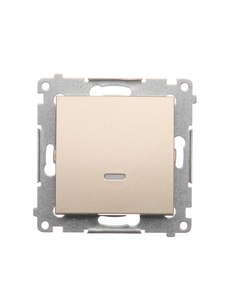Simon 54 Przycisk pojedynczy zwierny z podświetleniem LED bez piktogramu 10A 250V szybkozłączka złoty mat DP1L.01/44 KONTAKT