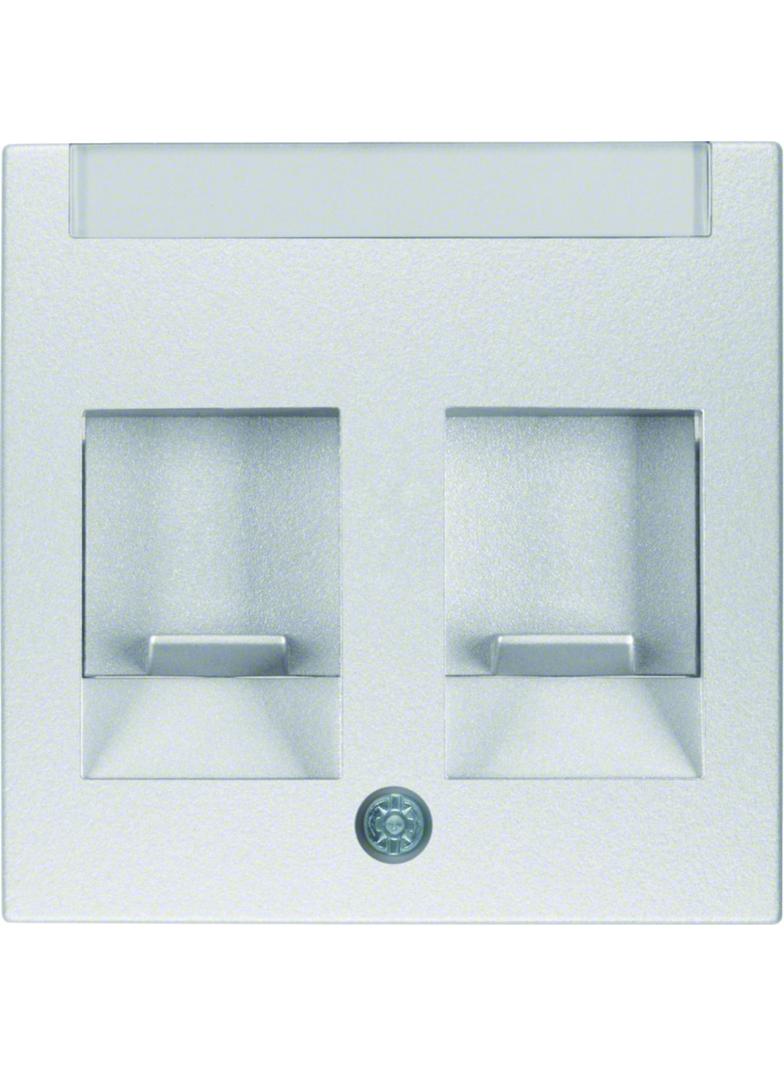 BERKER B.Kwadrat/B.7 Płytka czołowa podwójna zasuwa chroniące przed kurzem pole opisowe aluminium 11
