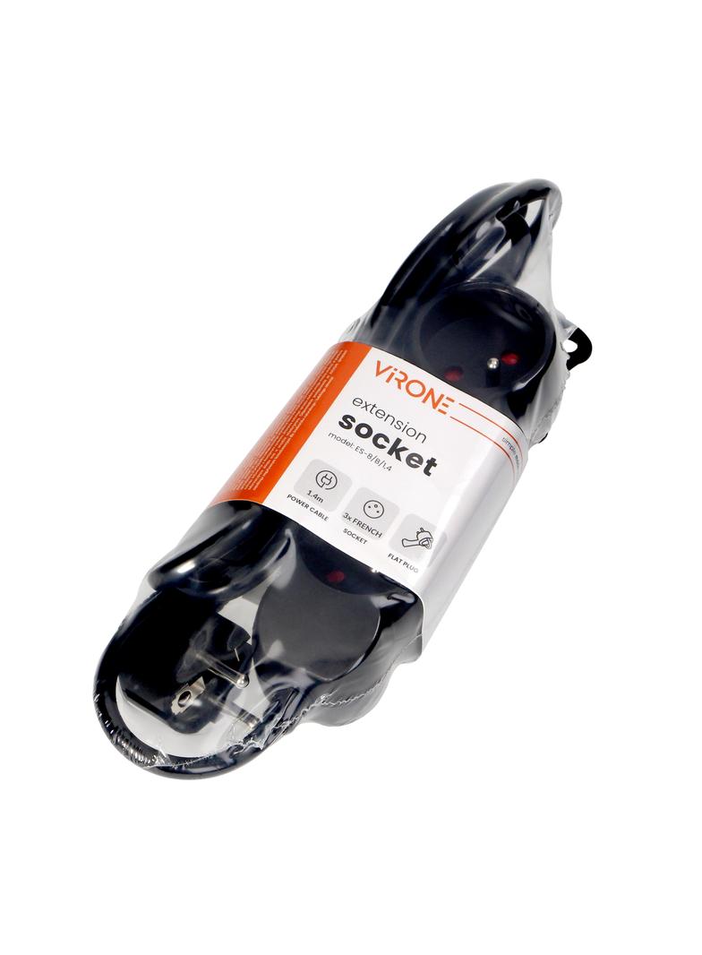 Przedłużacz 3x2P+Z,1,4m, 3x1mm2, czarny