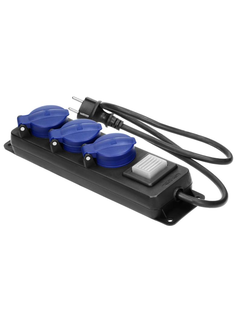 Przedłużacz warsztatowy bryzgoszczelny z wyłącznikiem IP44, 3 gniazda 2P+Z IP44, przewód gumowy, H05