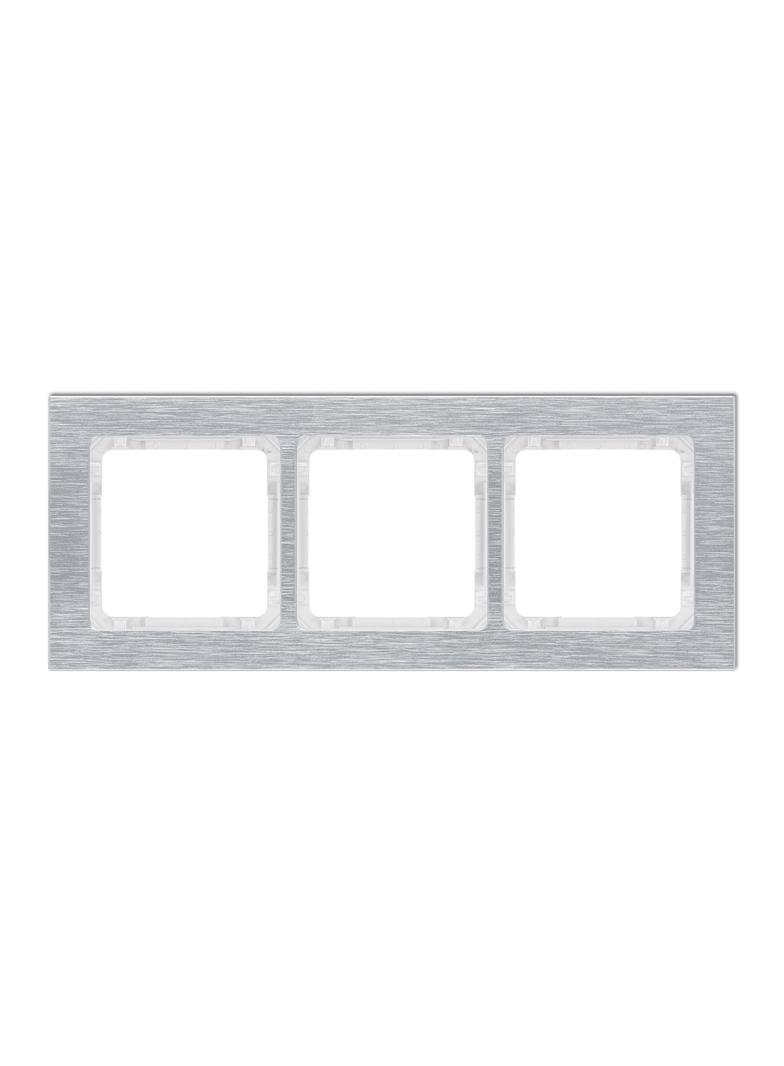 DECO Ramka uniwersalna potrójna - aluminium szczotkowane (ramka: srebrna; spód: biały) srebrny