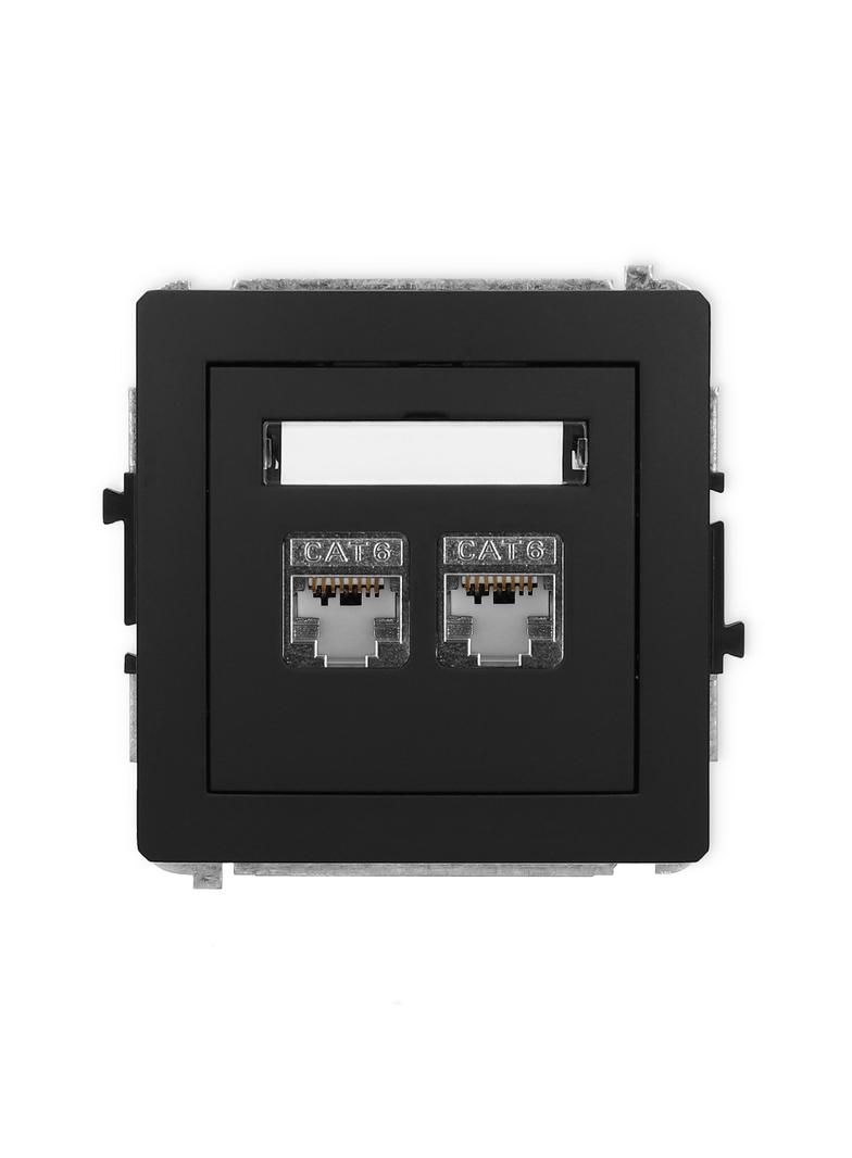 DECO Mechanizm gniazda komputerowego podwójnego 2xRJ45, kat. 6, ekranowany, 8-stykowy czarny mat