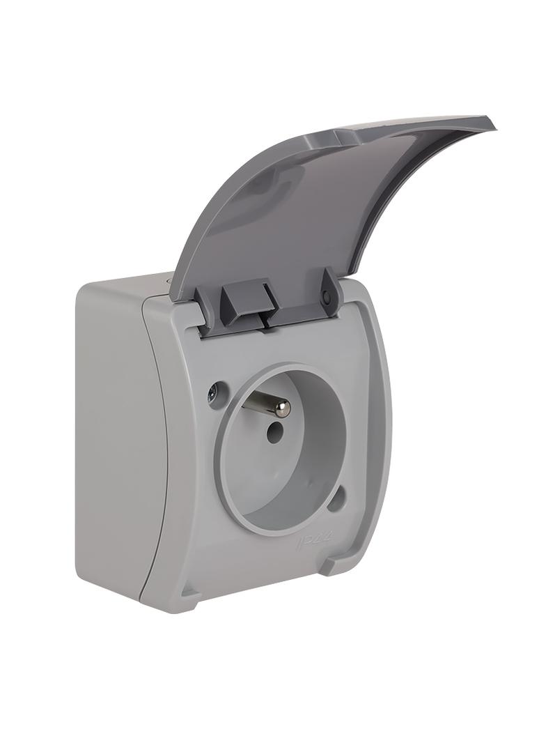 VG-Koala Gniazdo pojedyncze Z-ziemieniem (2P+Z) n/t IP44 popiel Z-lapką grafit VG 161-08 61.375 OPAT