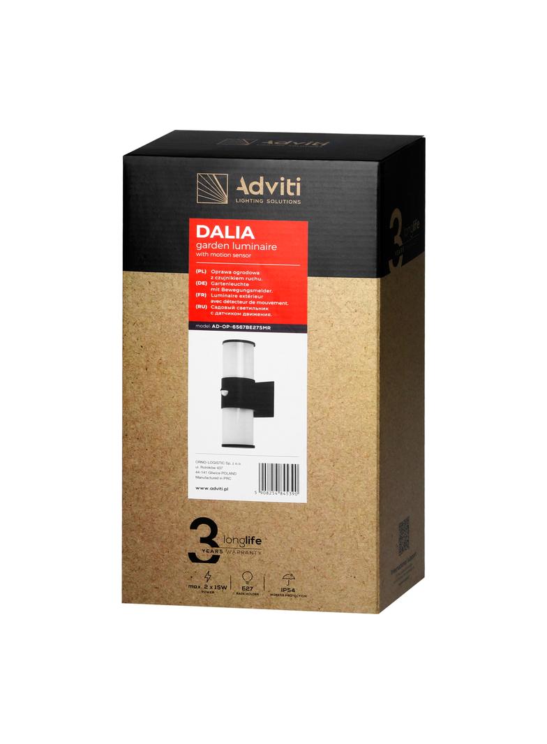 DALIA oprawa ogrodowa z czujnikiem PIR, 2xE27, max. 2x15W, IP54, czarna AD-OP-6567BE27SMR ORNO
