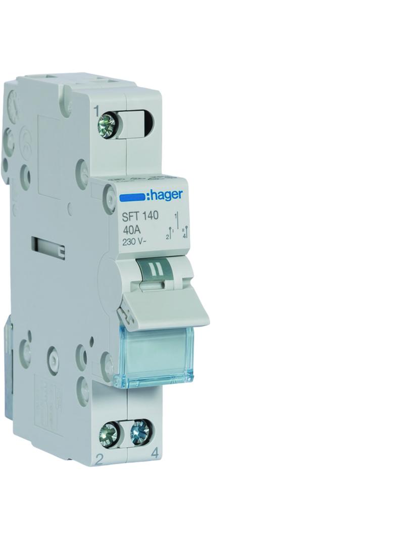 Modułowy przełącznik instalacyjny I-0-II punkt wspólny od góry 1P 40A 230VAC SFT140 HAGER