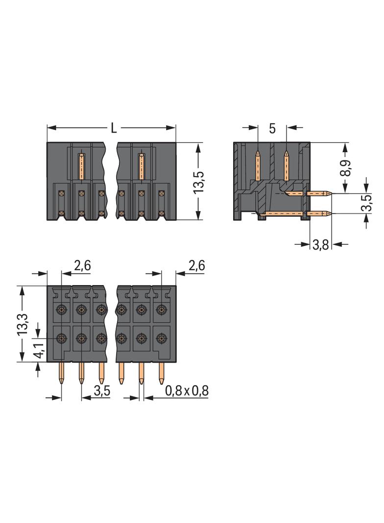 wtyk THT, 2-rzędowy