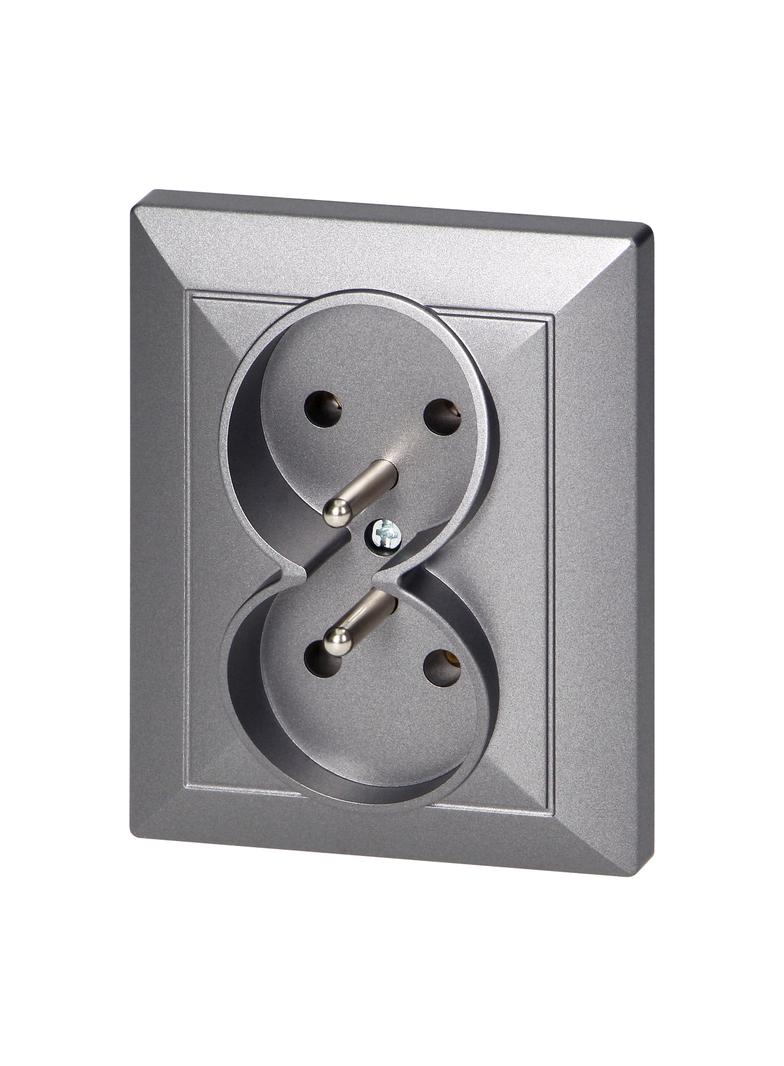 Gniazdo podwójne podtynkowe 2x2P+Z Pearl, 16A, 250V, PT-6 P, antracyt