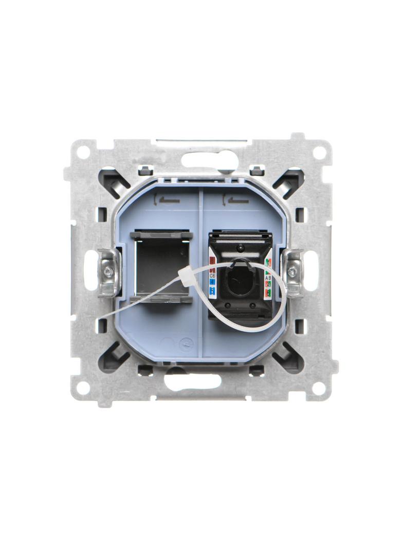 Simon 55 Gniazdo komputerowe pojedyncze RJ45 kategoria 6 z przesłoną przeciwkurzową Grafitowy mat