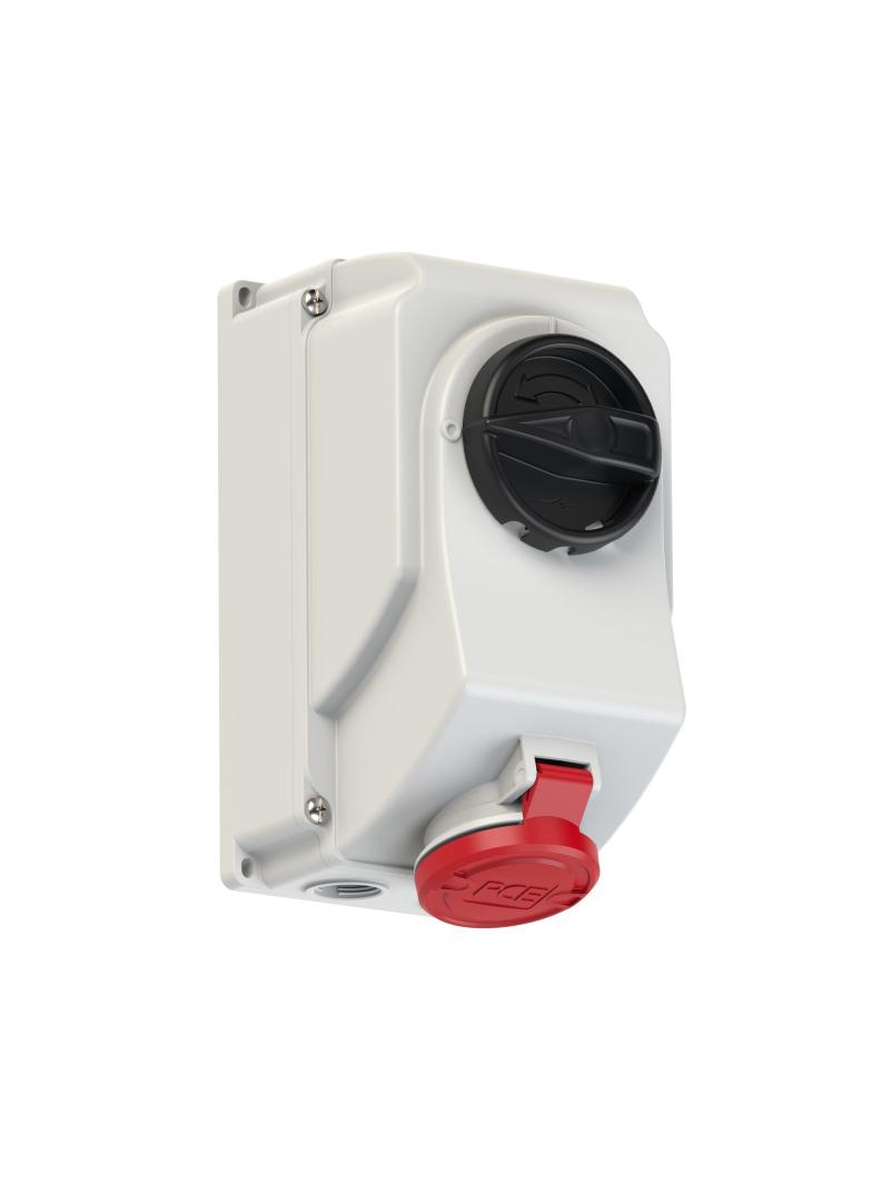 GNIAZDO Z WYŁĄCZNIKIEM 0-1 DUŻE BLOKADA MECHANICZNA 16A 400V 3P+Z IP44 IP44