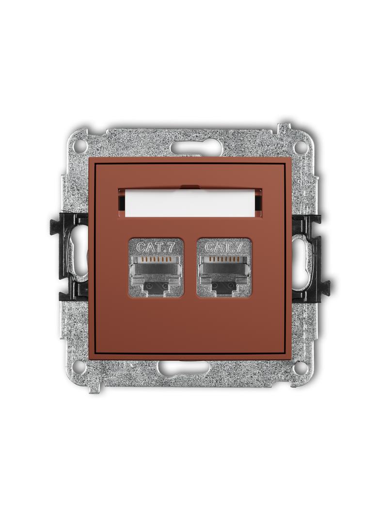 ICON Mechanizm gniazda komputerowego podwójnego 2xRJ45, kat. 7, ekranowany, 8-stykowy terakota