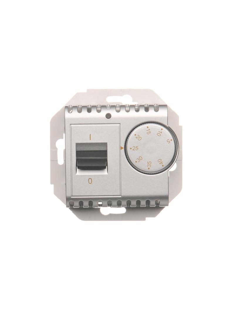 Simon 54 Regulator temperatury z czujnikiem wewnętrznym 16(2) A 230V. Montaż na wkręty srebrny mat
