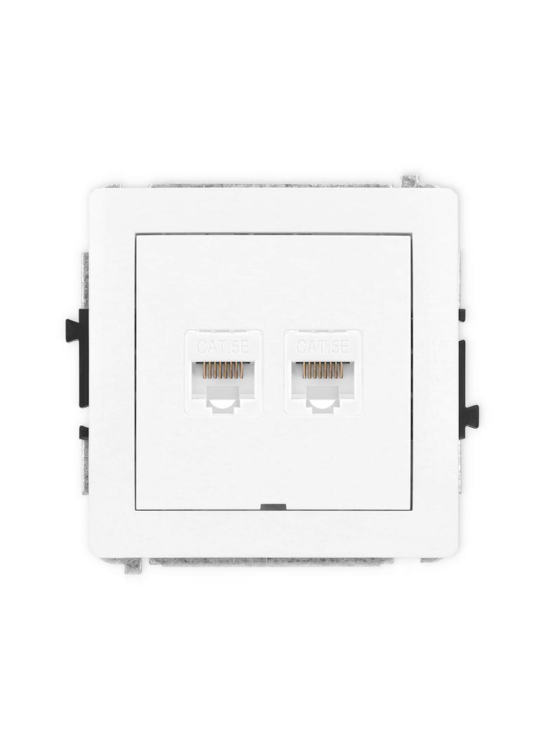 DECO Mechanizm gniazda komputerowego podwójnego 2xRJ45, kat. 5e, 8-stykowy, bez pola opisowego biały
