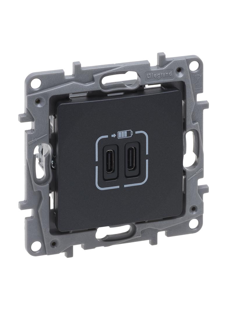 NILOE SELECTION - GNIAZDO 2 X USB TYP C+C - 3 A ANTRACYT, Legrand