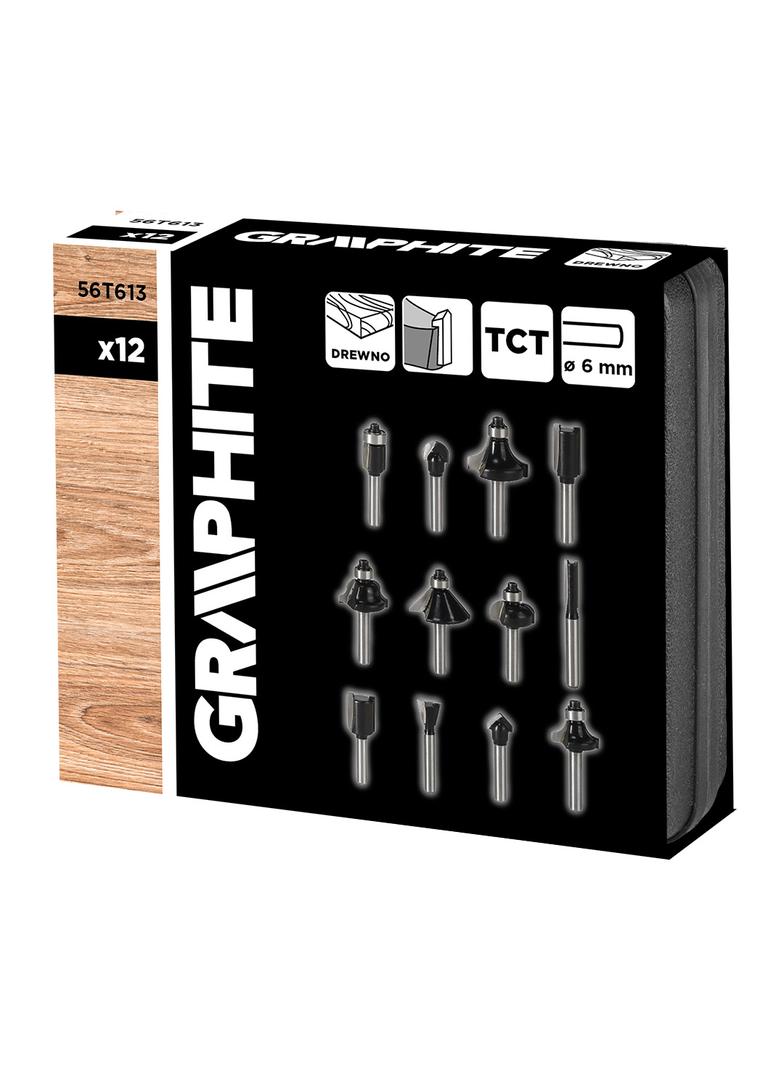 Frezy do drewna widiowe, trzpień 6 mm, zestaw 12 szt.