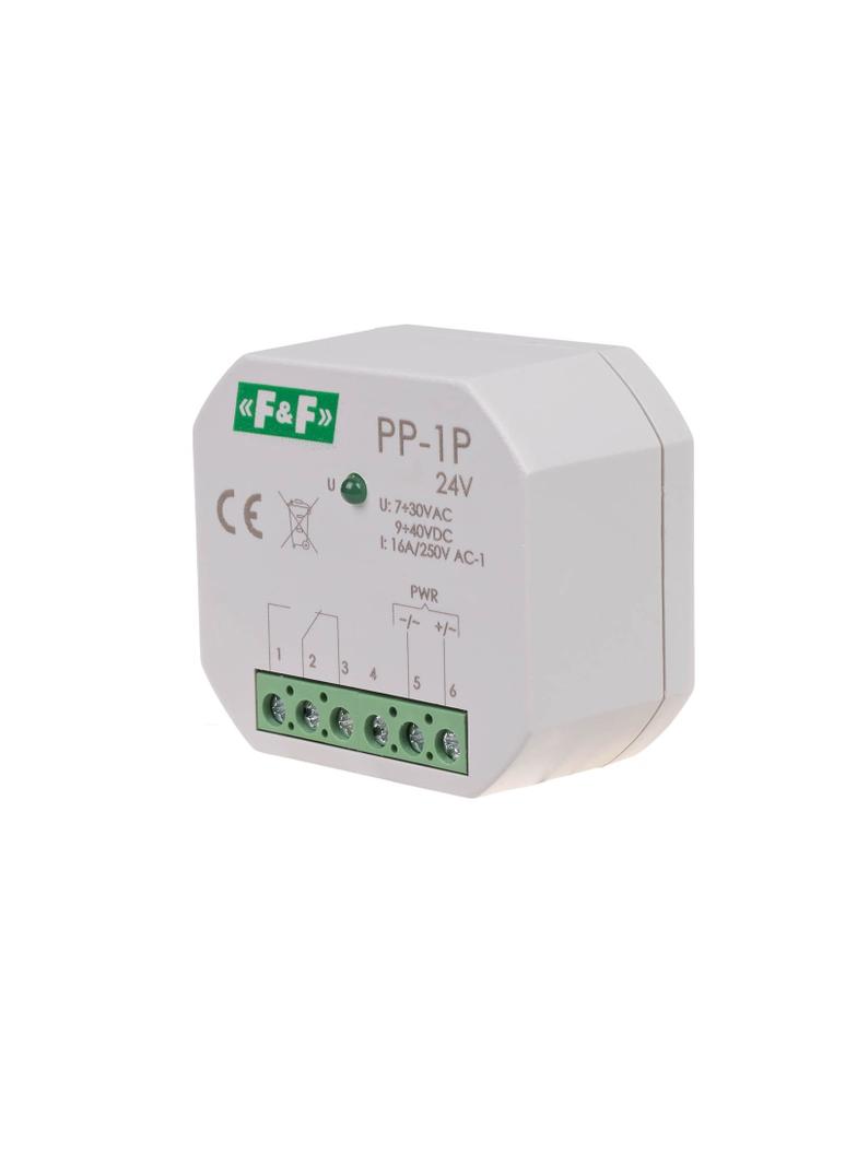 Przekaźnik elektromagnetyczny 1P 16A montaż podtynkowy U=7-30VAC / 9-40VDC PP-1P-24V F&F