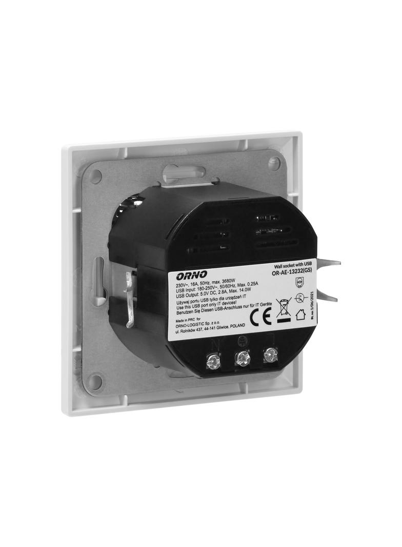 Gniazdo pojedyncze 2P+Z (Schuko), USB-A + USB-C, ,Wyjście 5VDC Max 2,8A OR-AE-13232(GS) ORNO