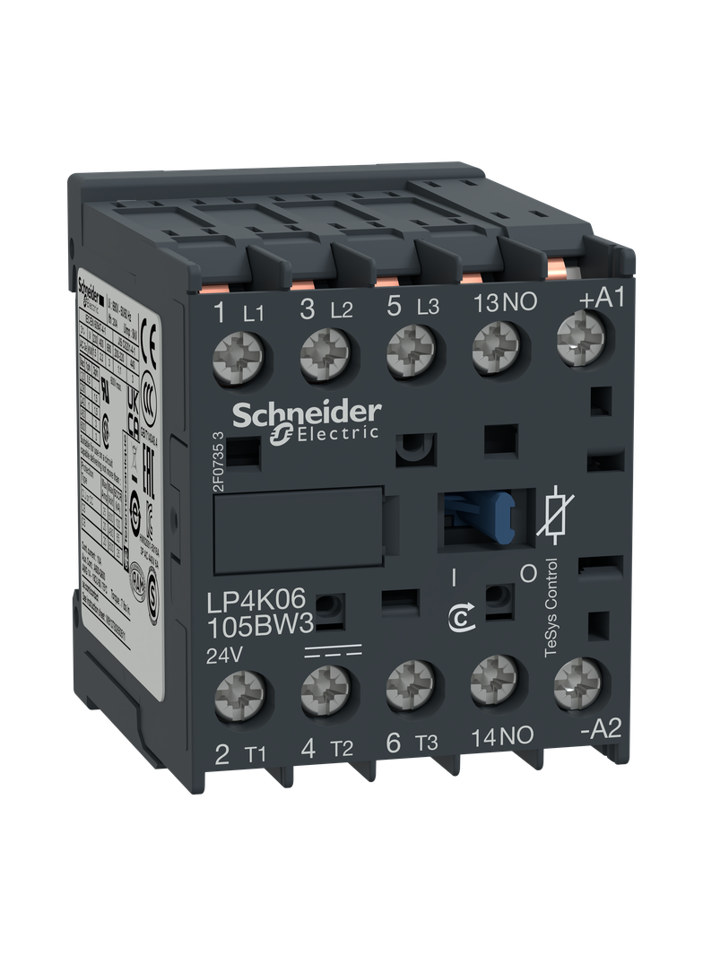 Stycznik mocy, TeSys K, 6A, 3P, 1NO, cewka 24VDC nóżi lutownicze