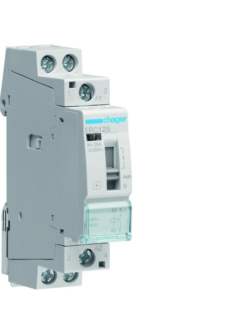 Stycznik modułowy z możliwością sterowania ręcznego 230V AC 1Z 25A AC-7A B ERC125 HAGER