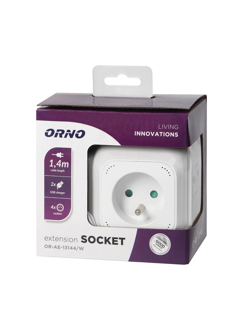Przedłużacz Kostka 4x2P+Z 2xUSB H05VV-F 3x1mm2 1,4m biały OR-AE-13144/W ORNO