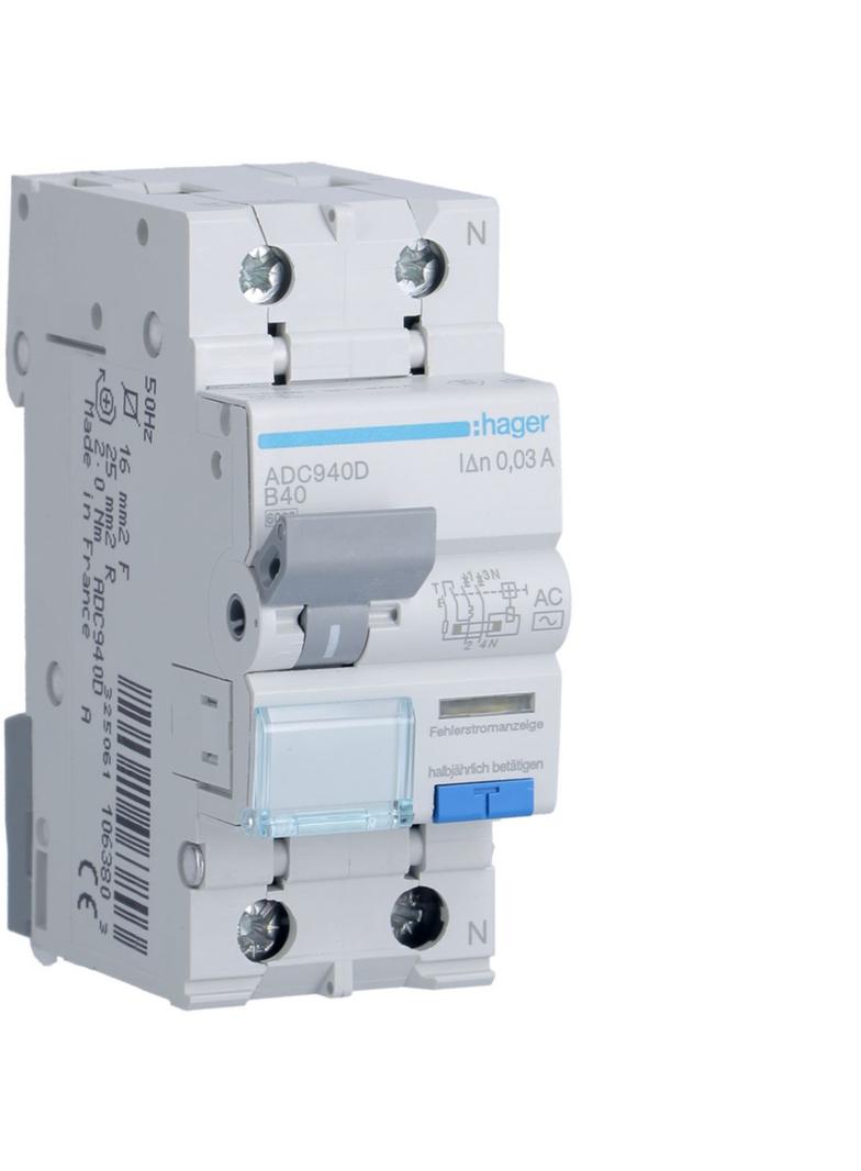 RCBO Wyłącznik różnicowonadprądowy 1P+N 6kA B40A 30mA Typ AC ADC940D HAGER