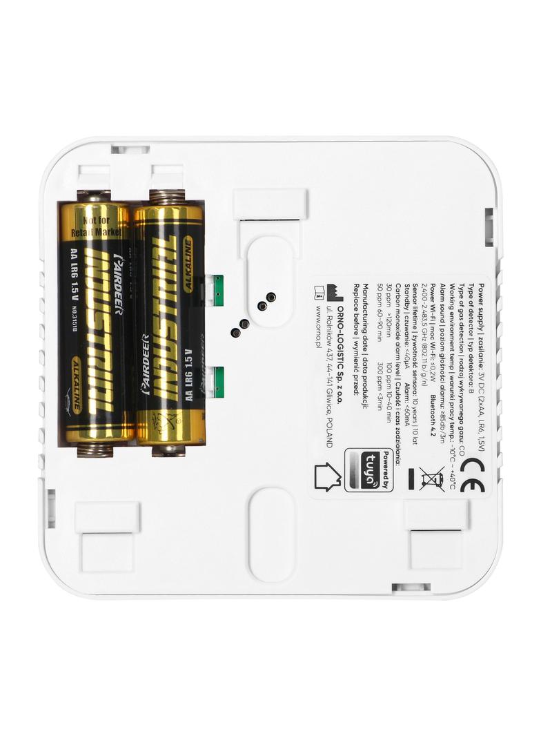 Bateryjny czujnik tlenku węgla (czadu) 2xAA, żywotność sensora 10lat, Tuya Smart Wi-Fi