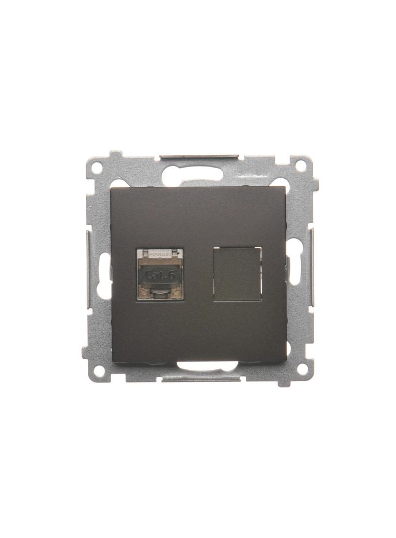 Simon 54 Gniazdo komputerowe pojedyncze RJ45 kategoria 6 ekranowane z przesłoną przeciwkurzową brąz