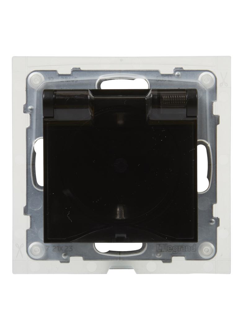 Suno Gniazdo Pojedyncze Z Uziemieniem Schuko 2P+Z- 16A 250 V Z Przesłoną IP44 Zaciski Automatyczne Czarny 721423 LEGRAND